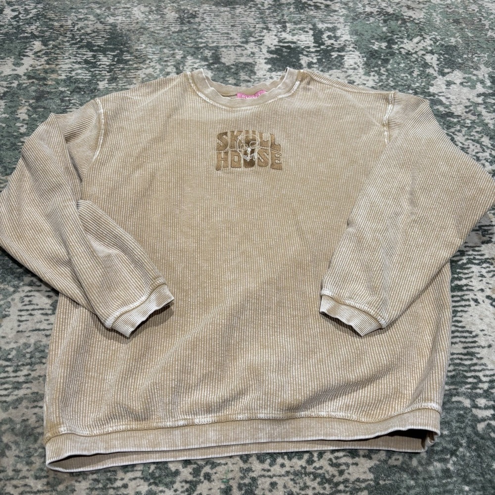 Skull House corded crewneck sweatshirt M/L Beige Skull Grunge